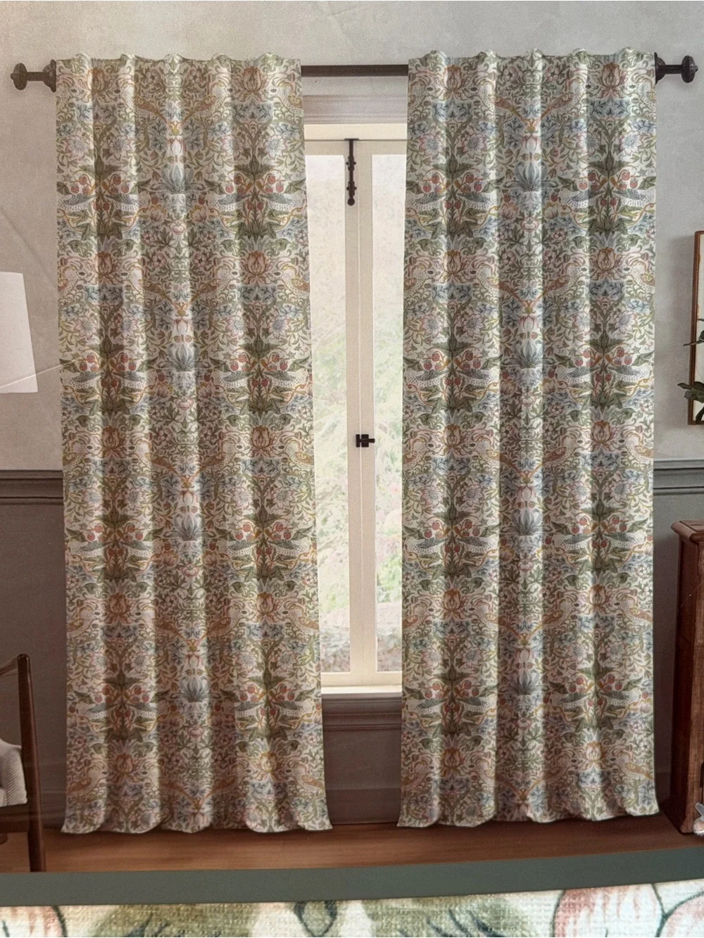 Morris & Co. NWT Strawberry Thief Floral Window Curtain Set 37” x 84” 2 Panels